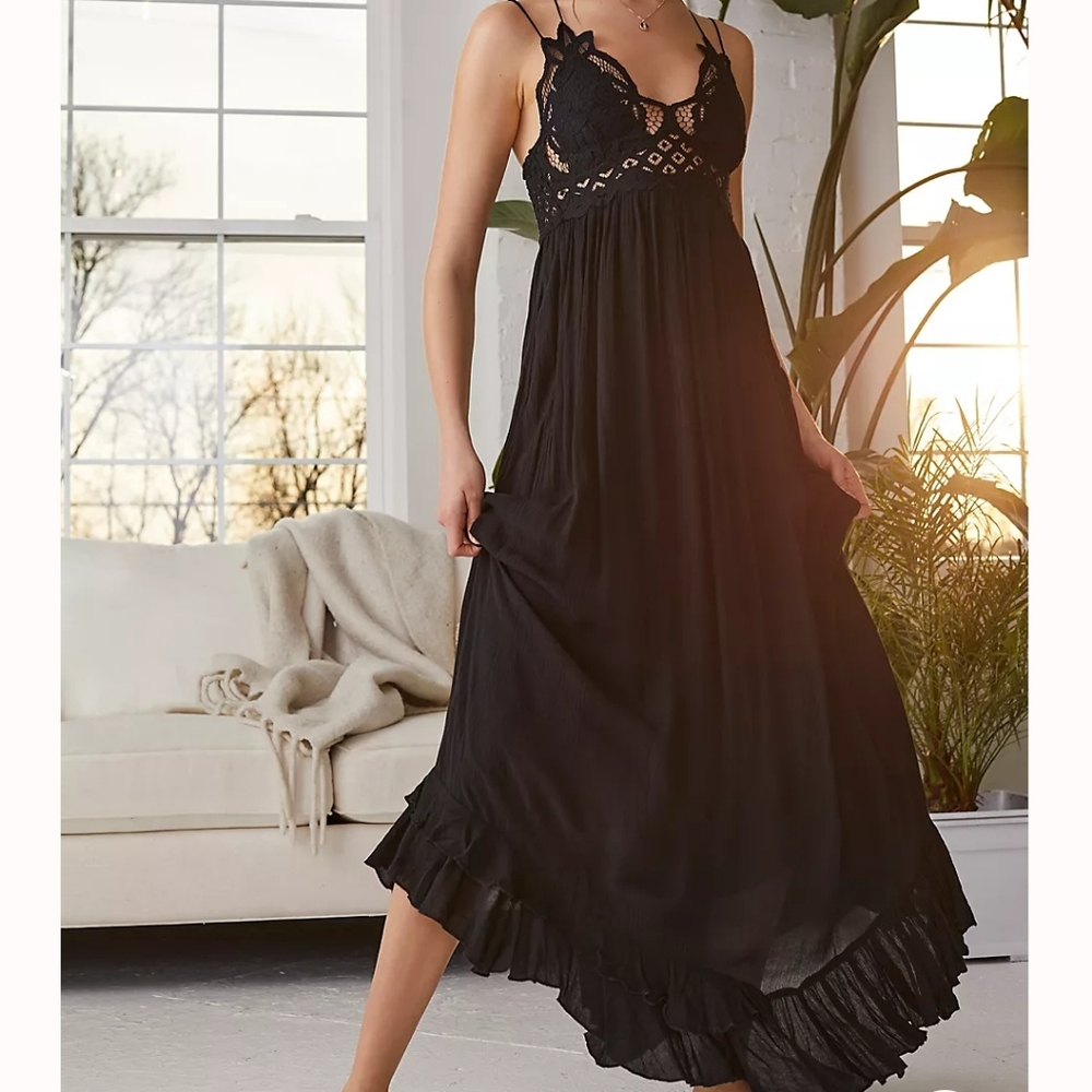 Free People Adella Maxi Slip Dress - Black